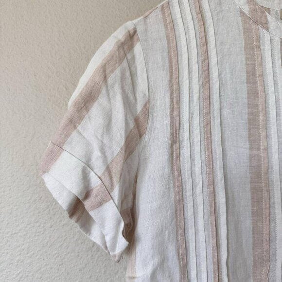 Faherty Gemina Pintuck Sleeved Dress 100% Linen White Blush Stripes Medium - Picture 2 of 7